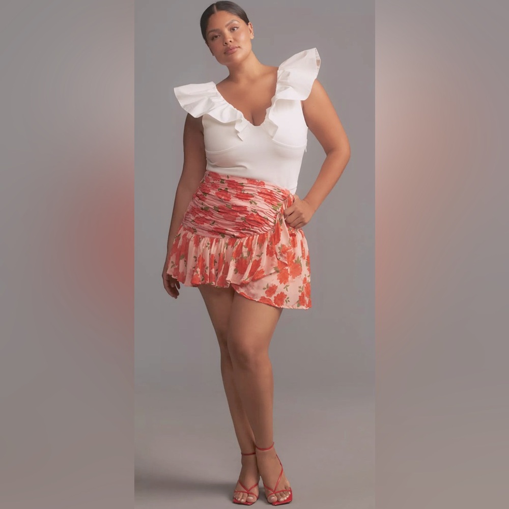 Anthropologie Maeve Ruffled Linen Wrap Mini Skirt Women’s Plus Size 24W Rose 24